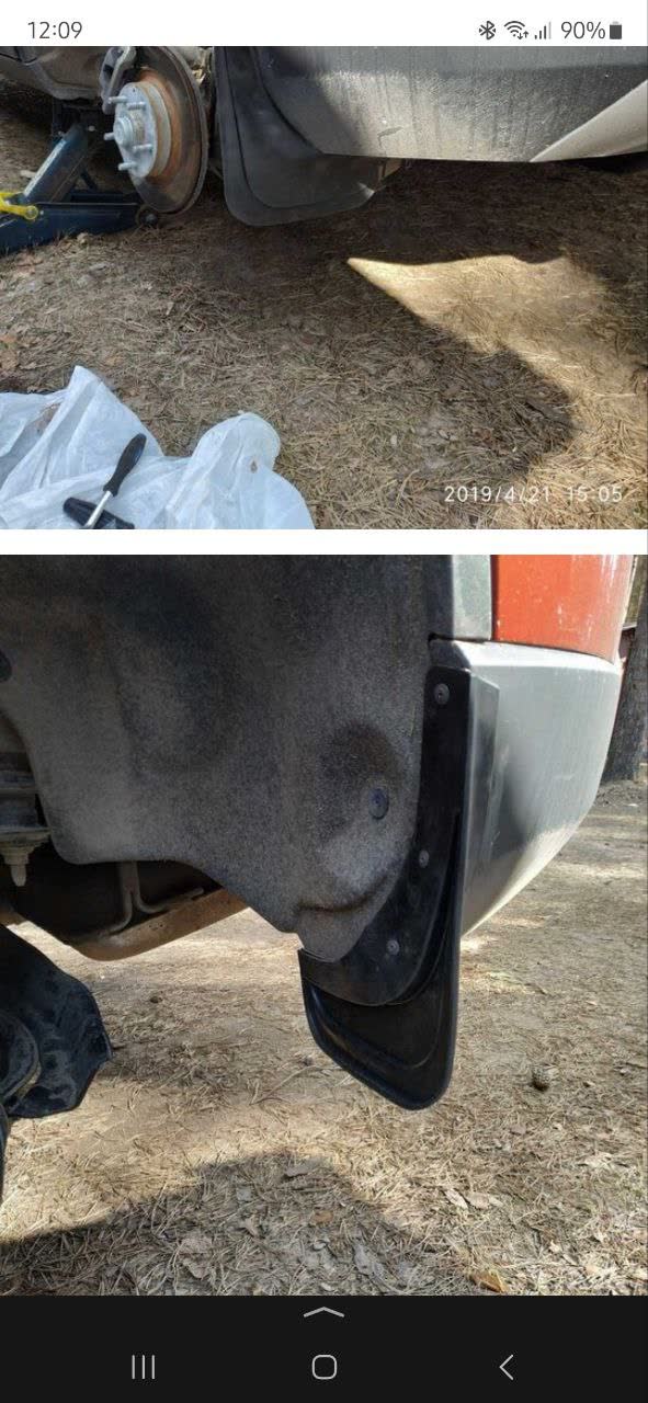 Improper splash-guard fitment with a visible gap and no attachment point