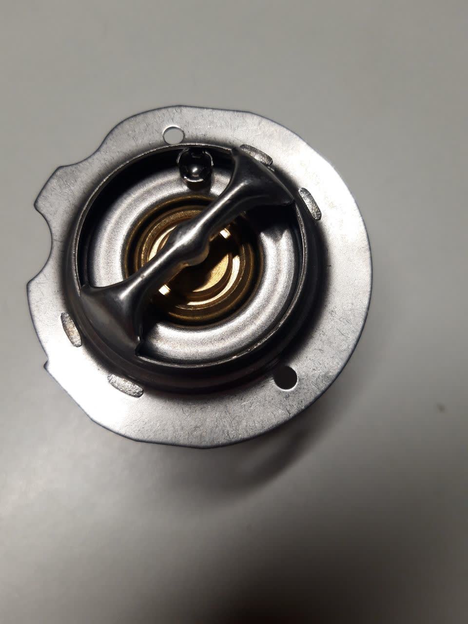 Photo of thermostat internals showing the spiral spring element, used to assess authenticity