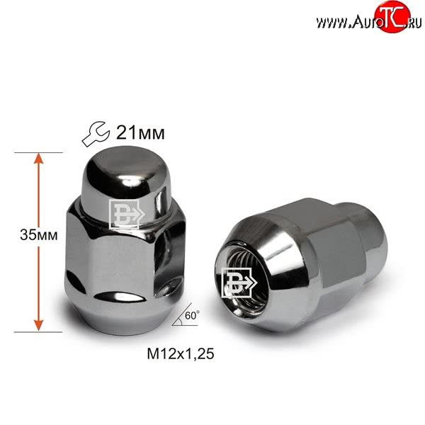 Technical diagram showing lug nut specifications: 20.8mm wrench, M12x1.25 thread, 35mm height, 60° seating angle