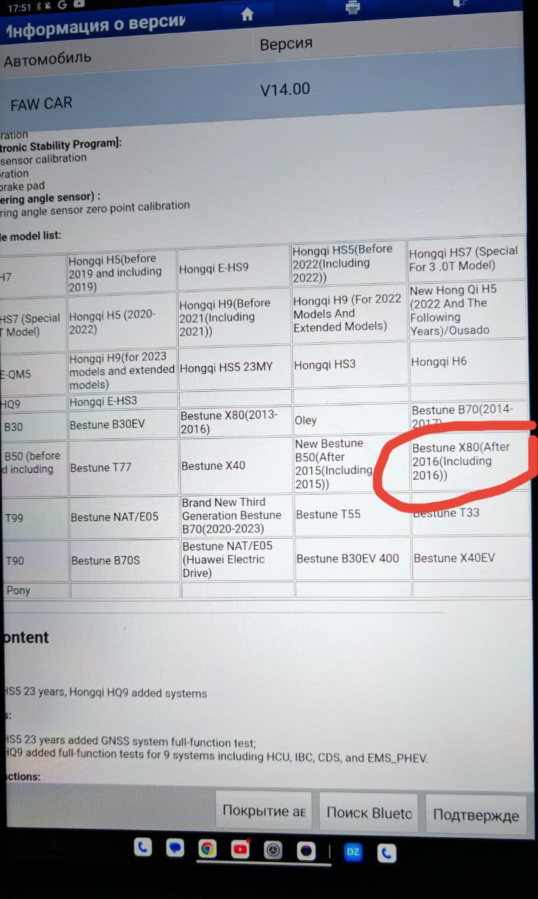 OBD scan tool screen showing the vehicle identified as "Besturn"/"Bestune" rather than "FAW X80"