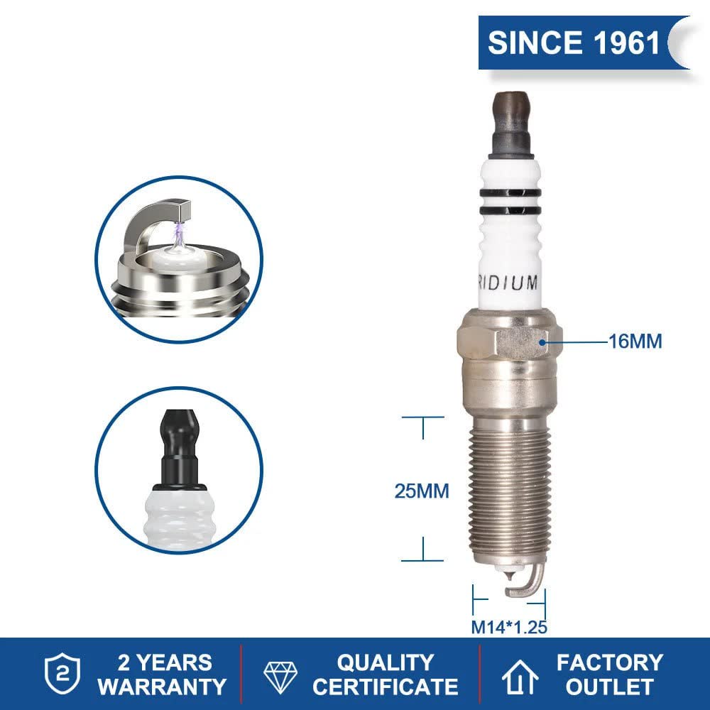 Torch QH6RTI iridium spark plug shown with 16mm and 25mm dimensional markings