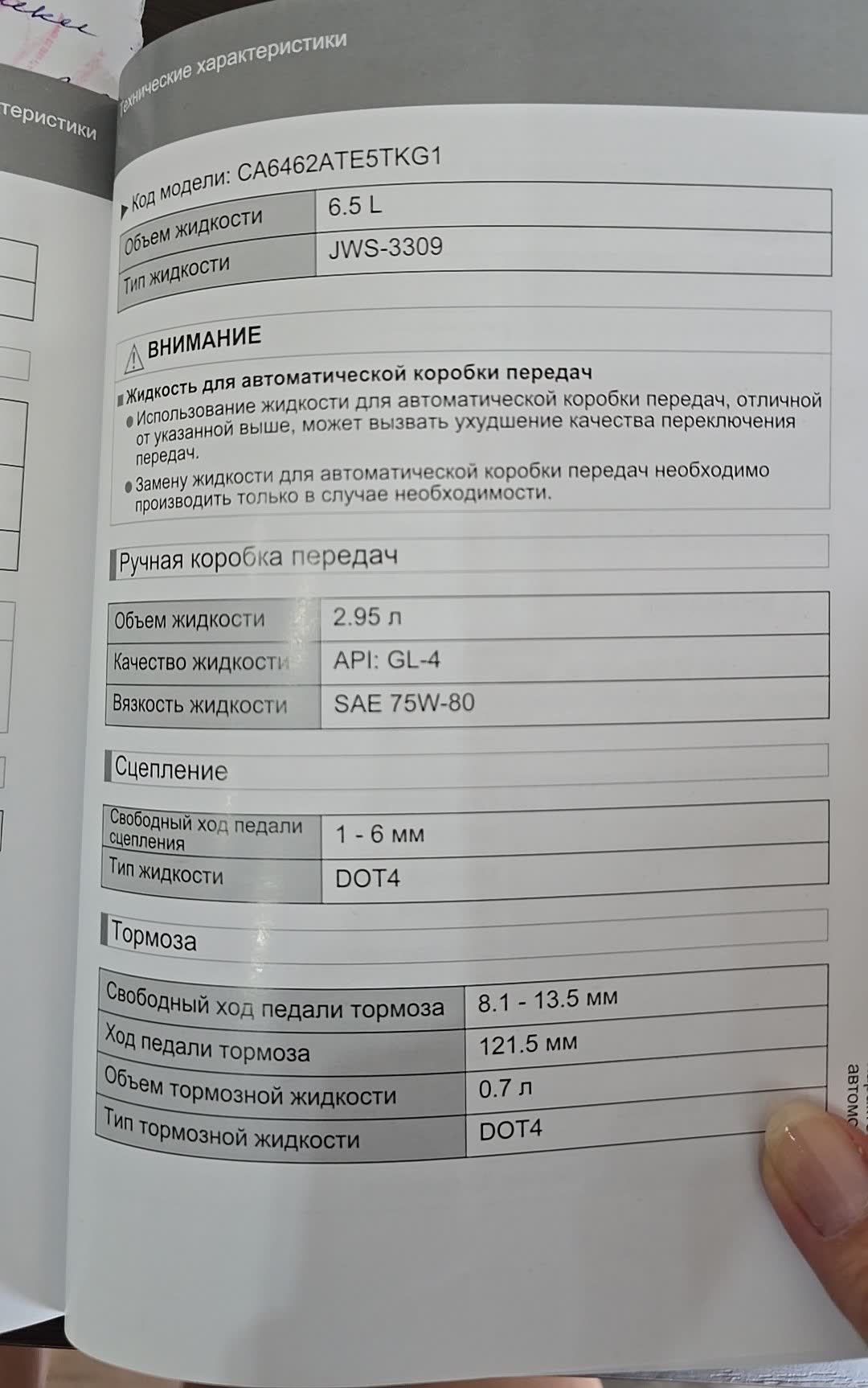 Owner manual excerpt: Manual transmission (Ручная коробка передач) — 2.95L volume, SAE 75W-80 viscosity, API GL-4 quality