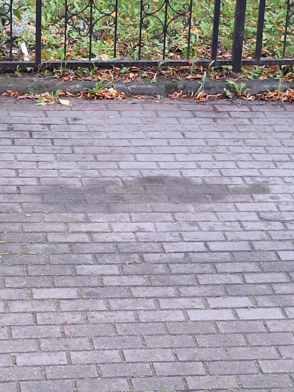Fluid stains on the ground under the car showing the ongoing transmission seal leak after seal replacement
