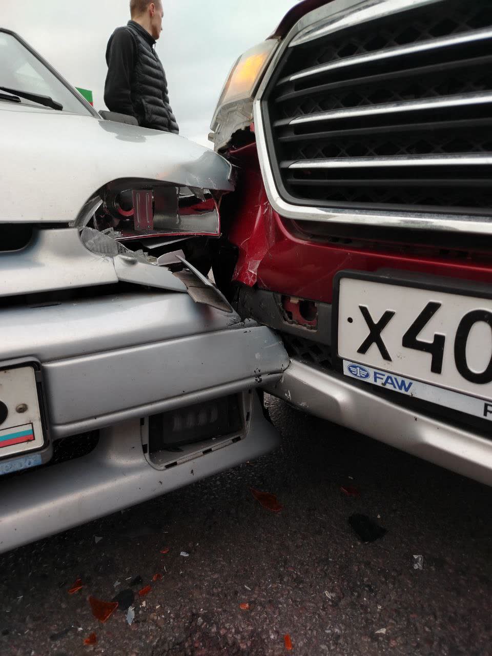 Close-up of bumper tear before repair