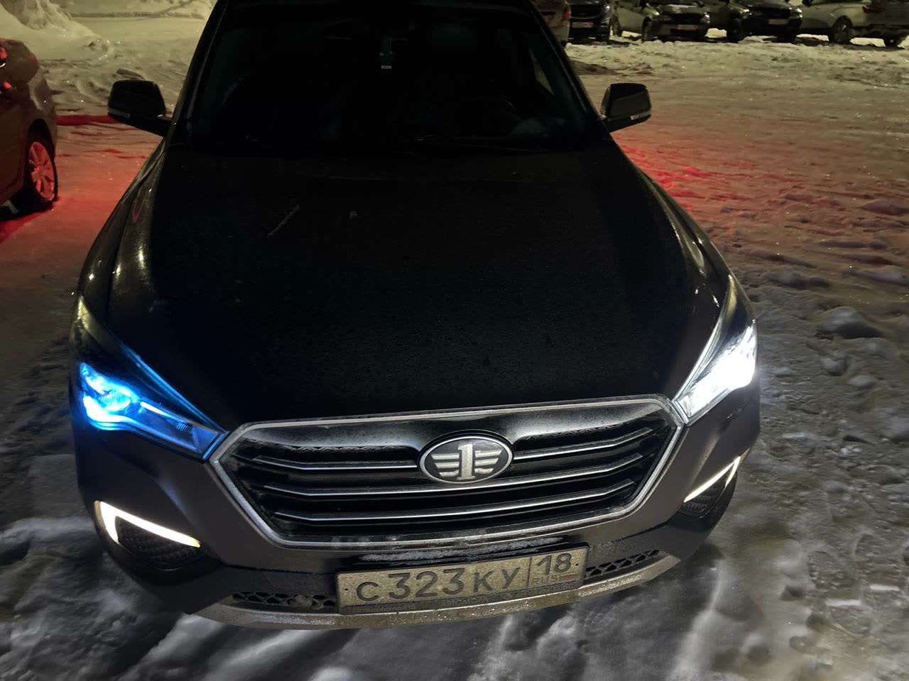 Headlight showing failed LED — one side blue/weak, other side normal white