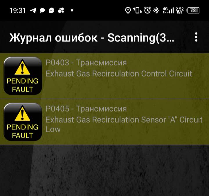 Screenshot of EGR error code displayed on dashboard