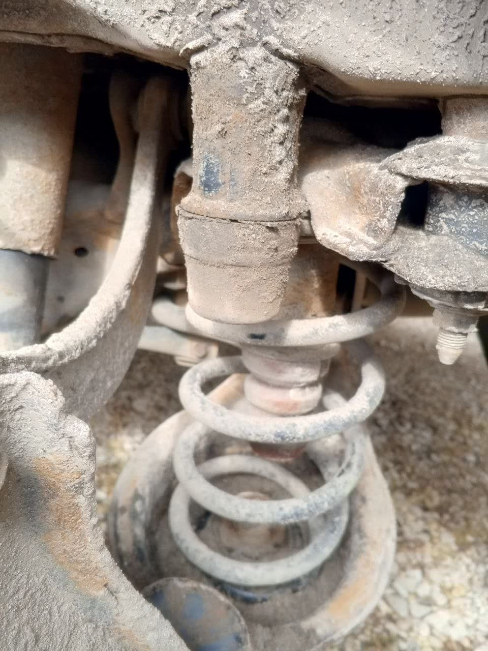 Second view of the coil spring/bump stop setup ahead of the pneumatic conversion