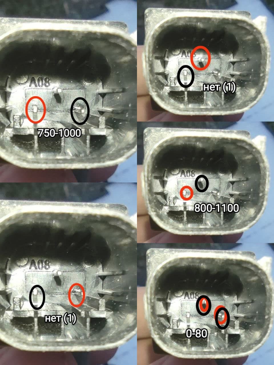 Multimeter readings and color-coded probe placement for PDC sensor testing