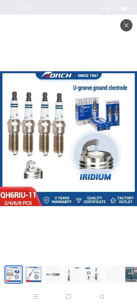 TORCH QH6RIU-11 spark plug packaging advertising U-groove ground electrode, iridium construction, 2-year warranty