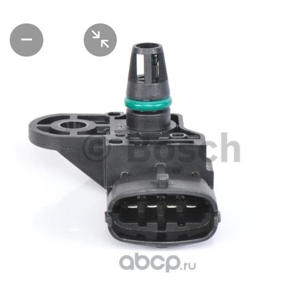 Bosch-branded MAP sensor with a three-pin connector, a green O-ring and a mounting flange