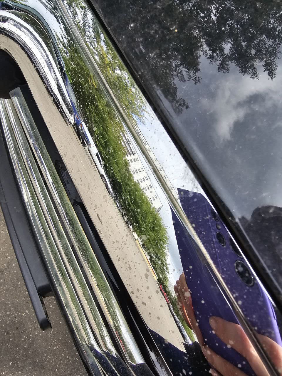 Chrome-effect trim showing brown oxidation spots